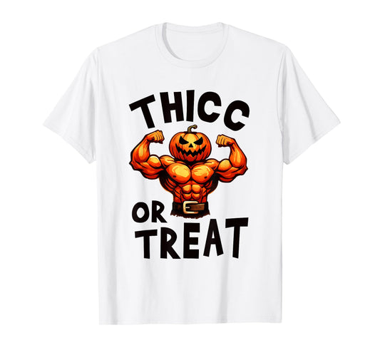Thicc Or Treat Pumpkin Gym Weightlifting Workout Fitness Men T-Shirt