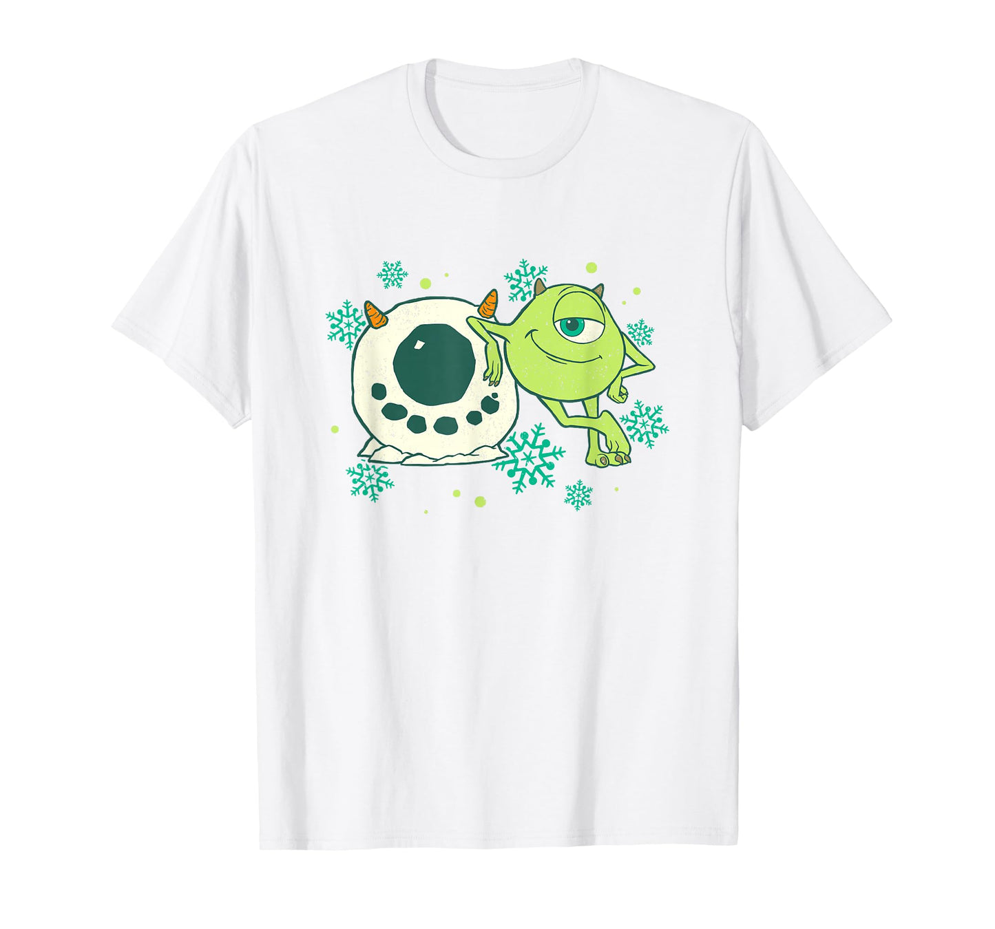 Disney Pixar Monsters Inc. Christmas Mike Snowman Logo T-Shirt
