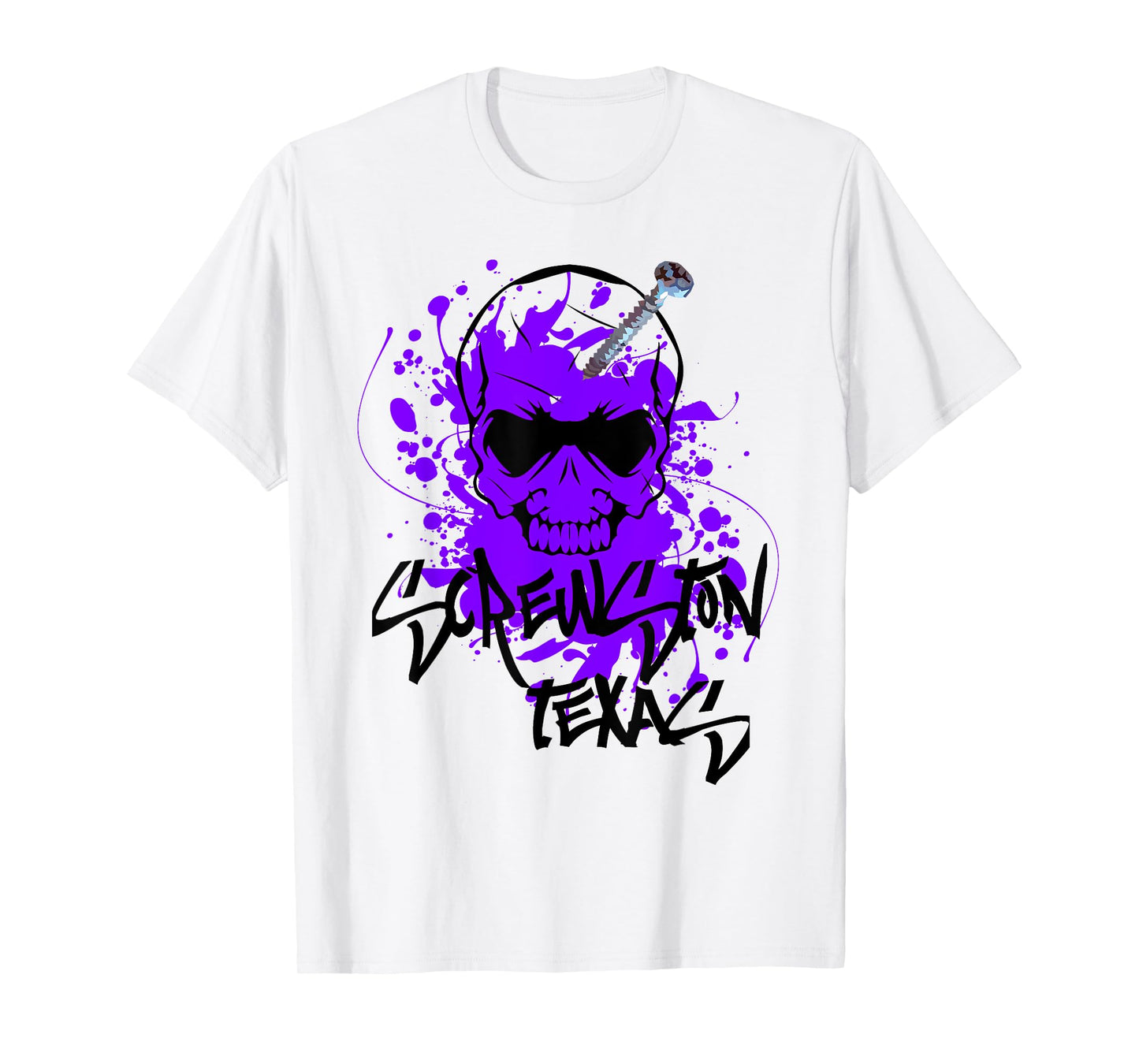 Screwston Texas | Screwhead Skeleton Skull with Purple Paint T-Shirt