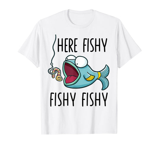 Here-Fishy Shirt Women Youth Boys Kids Toddler Funny Fishing T-Shirt