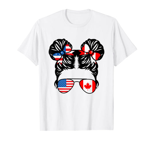 Half American Half Canadian Girl USA Canada Flag Patriot T-Shirt