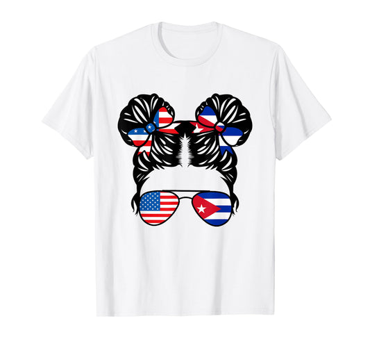 Half American Half Cuban Girl USA Cuba Flag Patriot T-Shirt