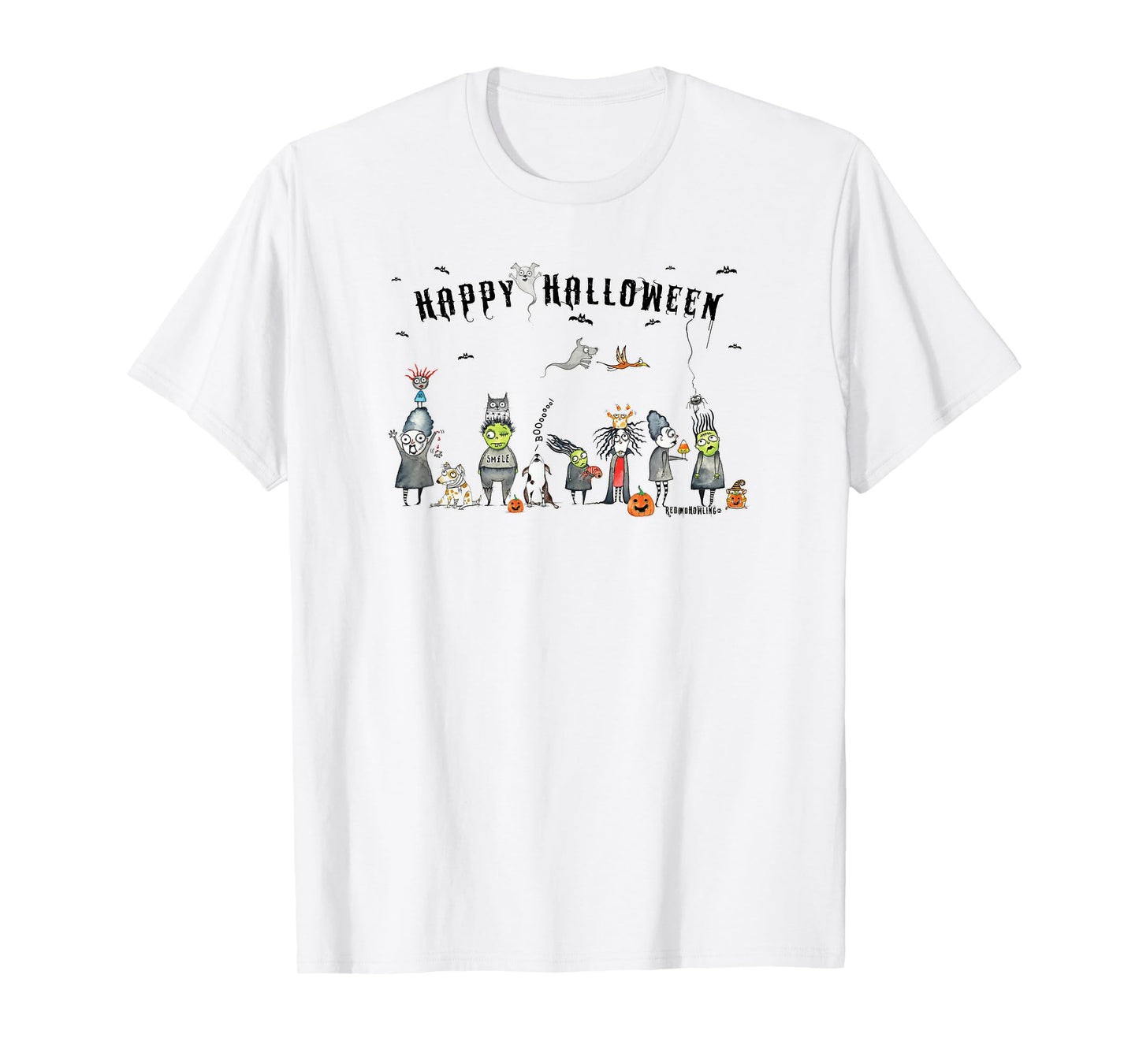 Red and Howling Spooky Friends Halloween Ghosts and Ghouls T-Shirt