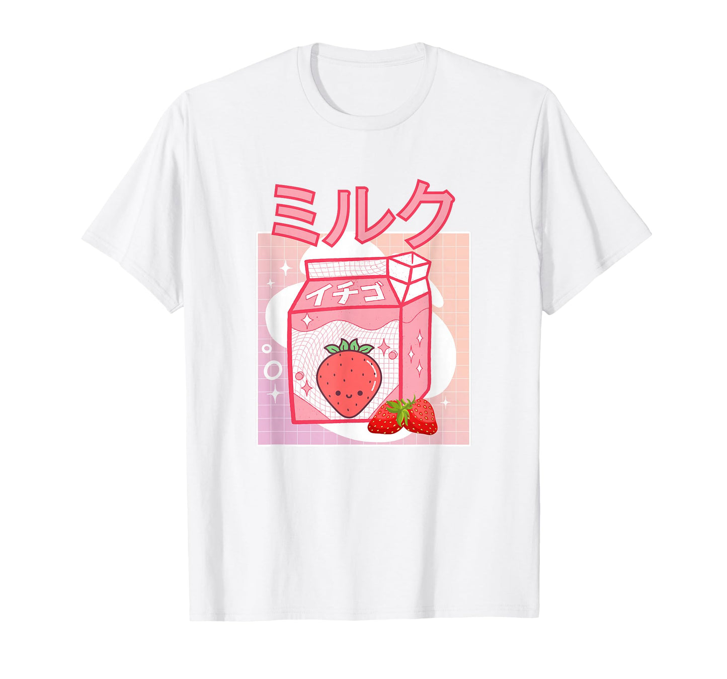Cute Pink Strawberry Milk Japanese Kawaii Retro 90s Anime T-Shirt