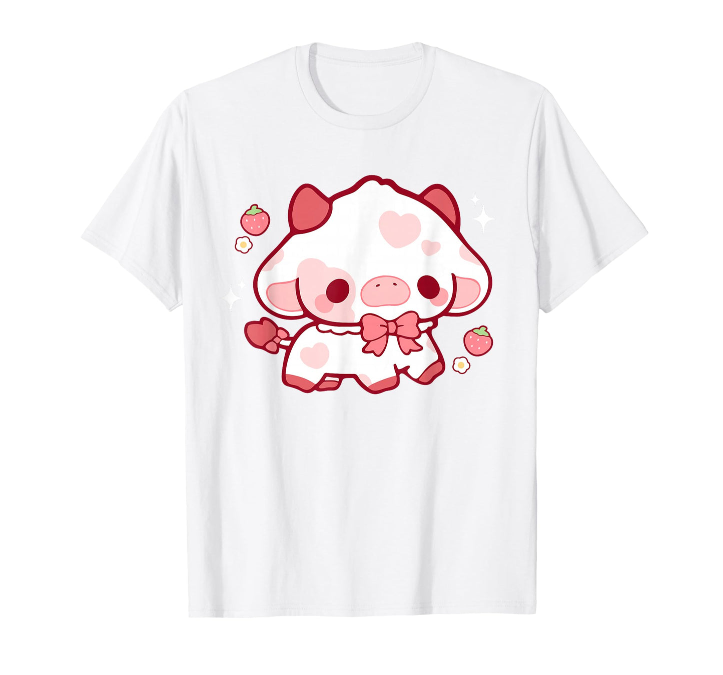 Kawaii Cow Strawberry Cute Aesthetic Anime Girls Teens Kids T-Shirt