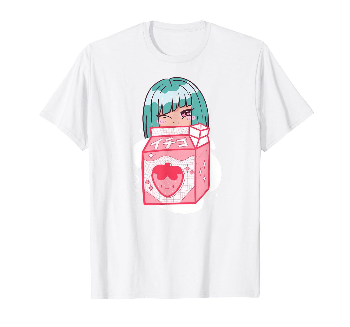 Cute Anime Kawaii Girl with Strawberry Milk - Kawaii Anime T-Shirt
