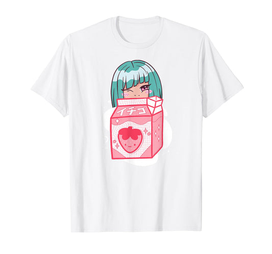 Cute Anime Kawaii Girl with Strawberry Milk - Kawaii Anime T-Shirt