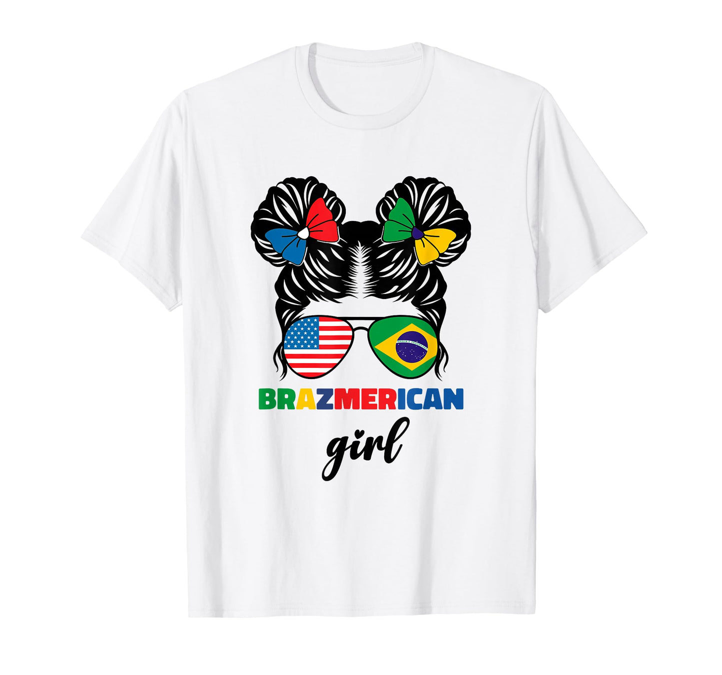 Half American and Brazilian America Brazil Flag Girl Kids T-Shirt