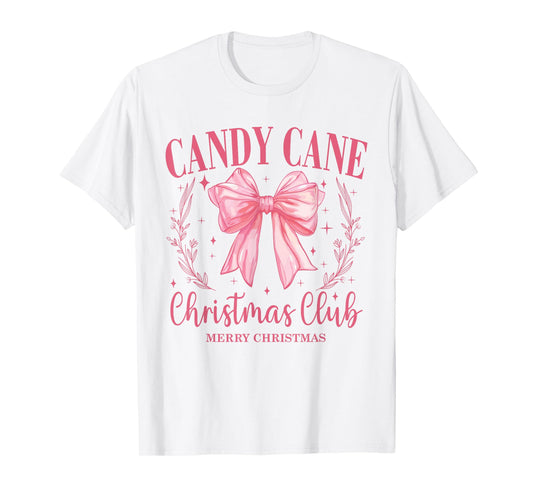 Candy Cane Christmas Club Pink Bow Vintage Christmas T-Shirt