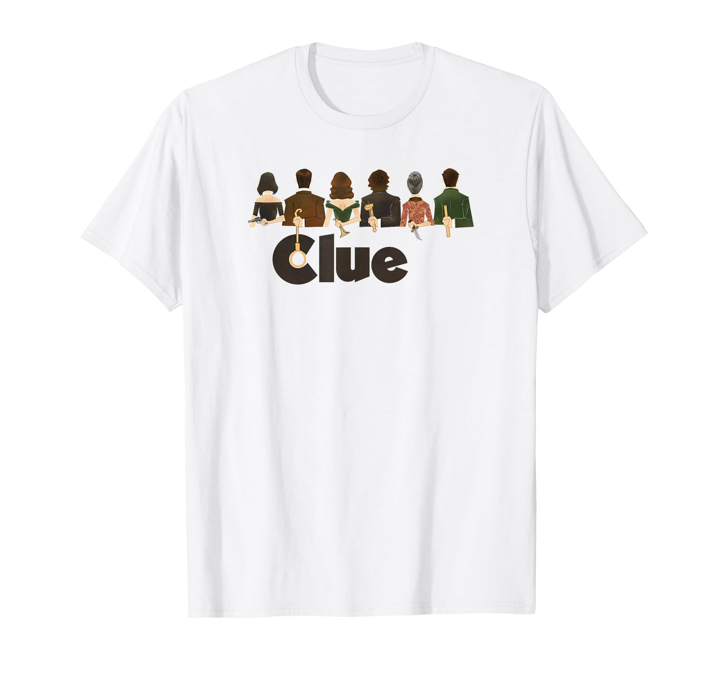 Clue Characters Hiding Their Weapons On Their Backs Lineup T-Shirt