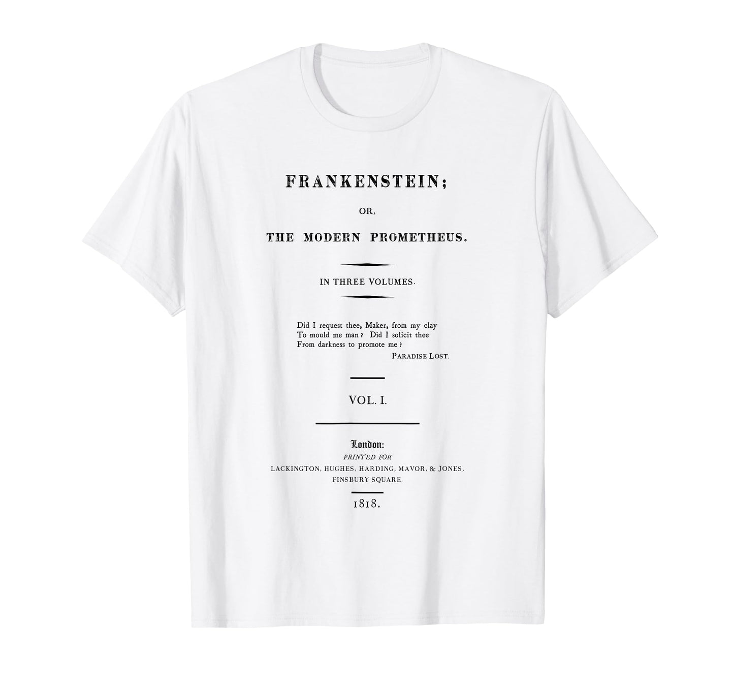 Frankenstein Title Page Tees Literary Book Design T-Shirt