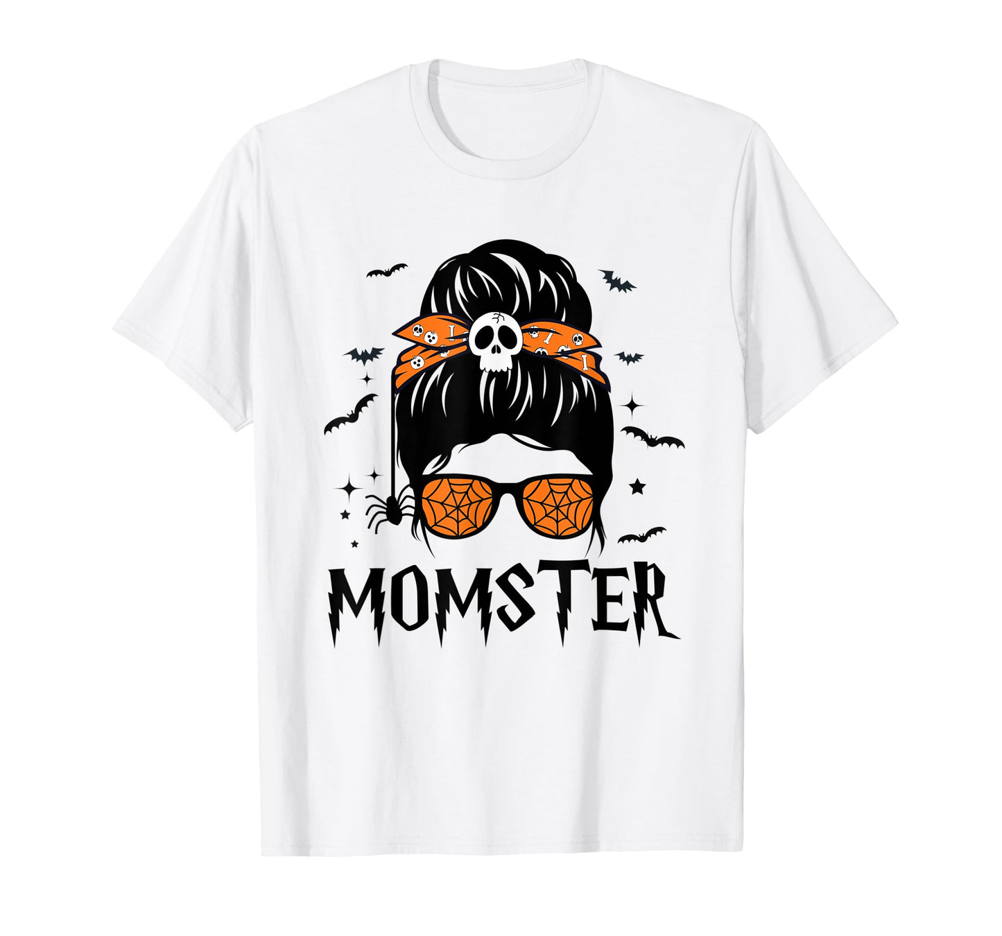 Momster Halloween Costume Skull Mom Messy Hair Bun Monster T-Shirt