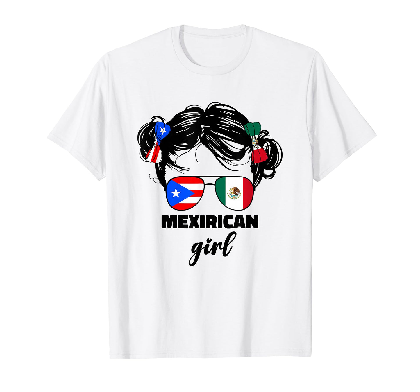 Mexirican Girl Kids Half Mexican and Puerto Rican Rico Flag T-Shirt