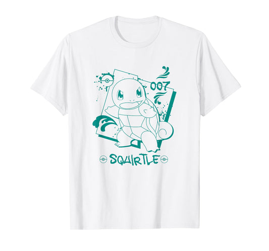 Pokémon Squirtle 007 Graffiti Paint Drip Sketch Portrait T-Shirt