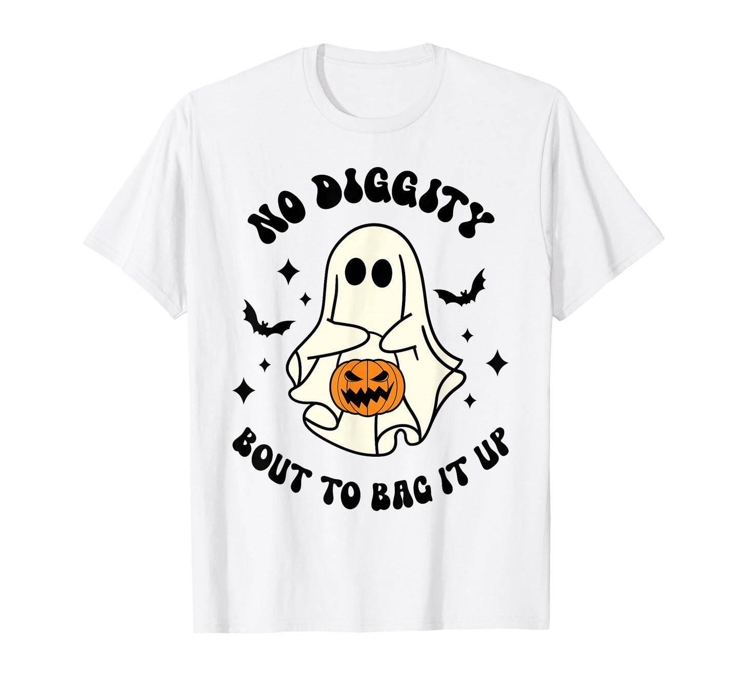 Halloween Ghost No Diggity Bout To Bag It Up Funny T-Shirt