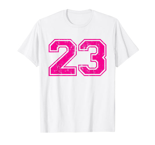 Number 23 Varsity Distressed Vintage Sport Team Player's T-Shirt