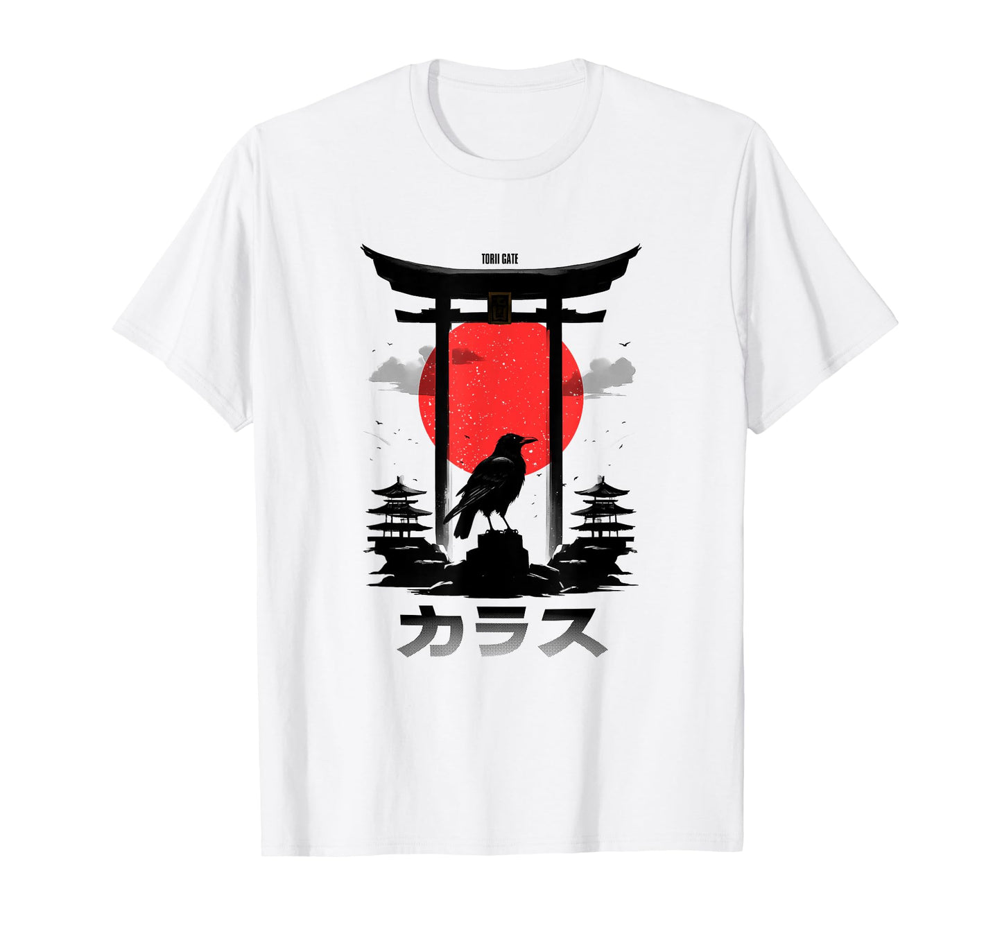 Japanese Aesthetic Red Rising Sun Raven Torii Gate Shinto T-Shirt