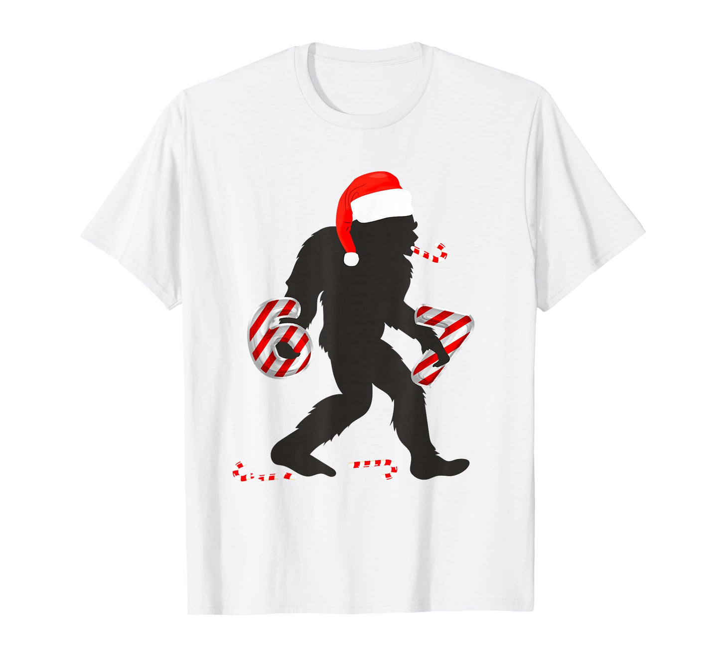 Funny 67 Meme with Bigfoot and Candy Canes Christmas 6 7 T-Shirt