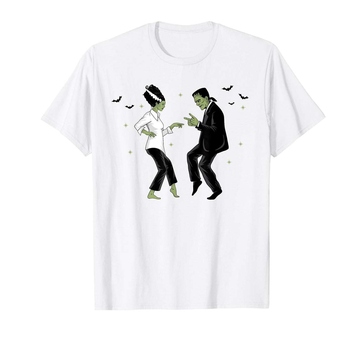 Frankenstein and Bride Dancing 90's Retro Halloween Monster T-Shirt