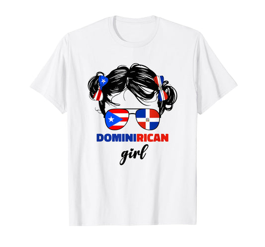 DominiRican Girl Kids Dominican and Puerto Rican Rico Flag T-Shirt