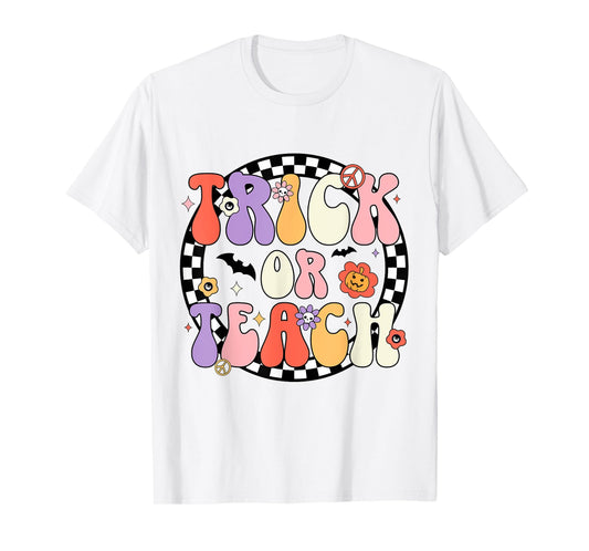 Trick or Teach Retro Groovy Halloween Teacher T-Shirt