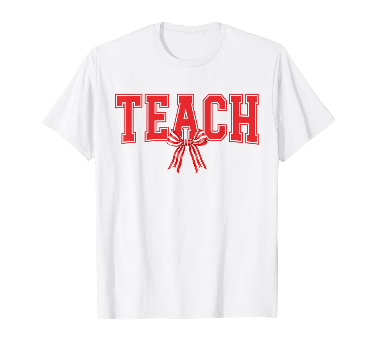 Teach Candy Cane Coquette Bow Cute Teacher Christmas T-Shirt