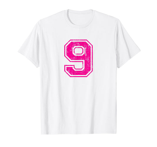 Number 9 Nine Varsity Distressed Vintage Sport Team Player's T-Shirt