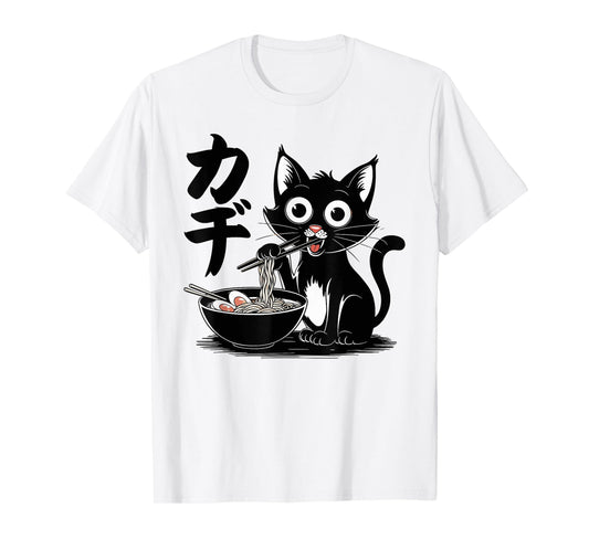 Funny Cat Ramen Noodle Japanese Kawaii Anime Otaku Style T-Shirt