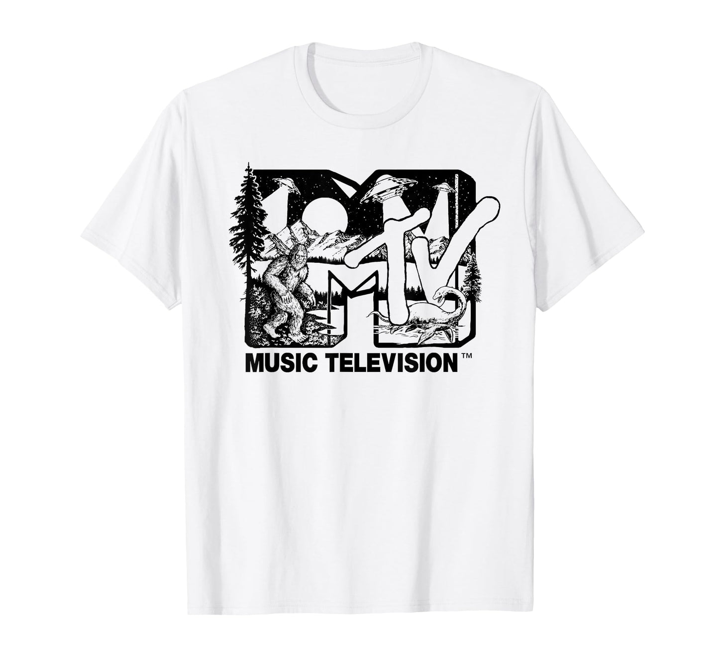 Mademark x MTV - Cryptid-Filled MTV Logo Feat. Bigfoot, UFO, & Nessie Outline T-Shirt