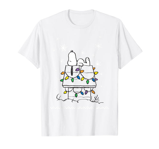 Peanuts Holiday Snoopy Dog House Lights Short Sleeve T-Shirt