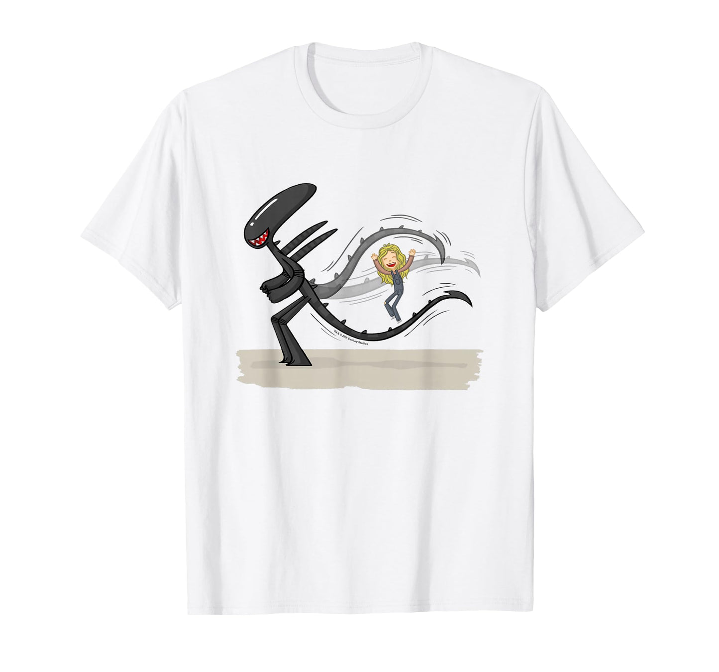 Aliens Cute Animated Xenomorph Jump Tail Big Chest Logo T-Shirt