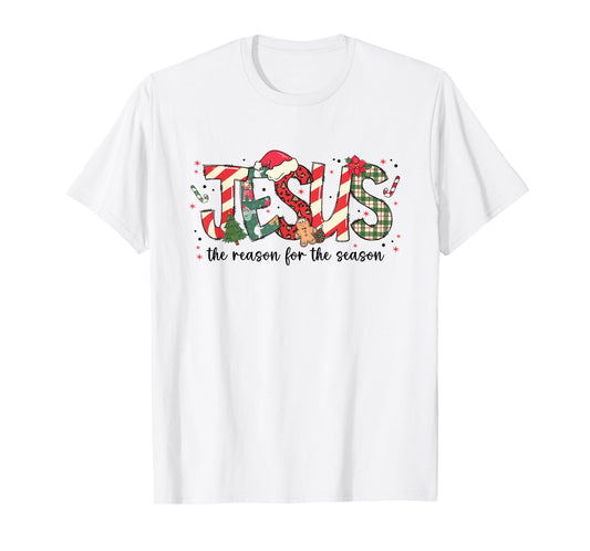 Jesus The Reason for The Season Christmas Candy Cane Letter T-Shirt