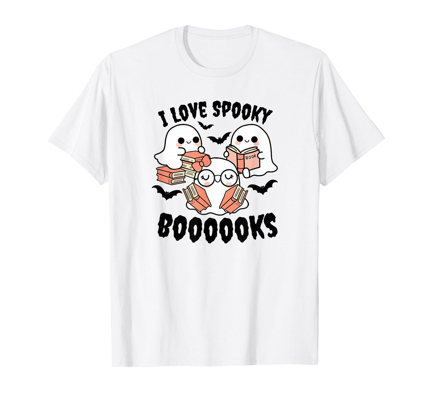 I Love Spooky Booooks Kawaii Ghosts Books Lover Reading T-Shirt