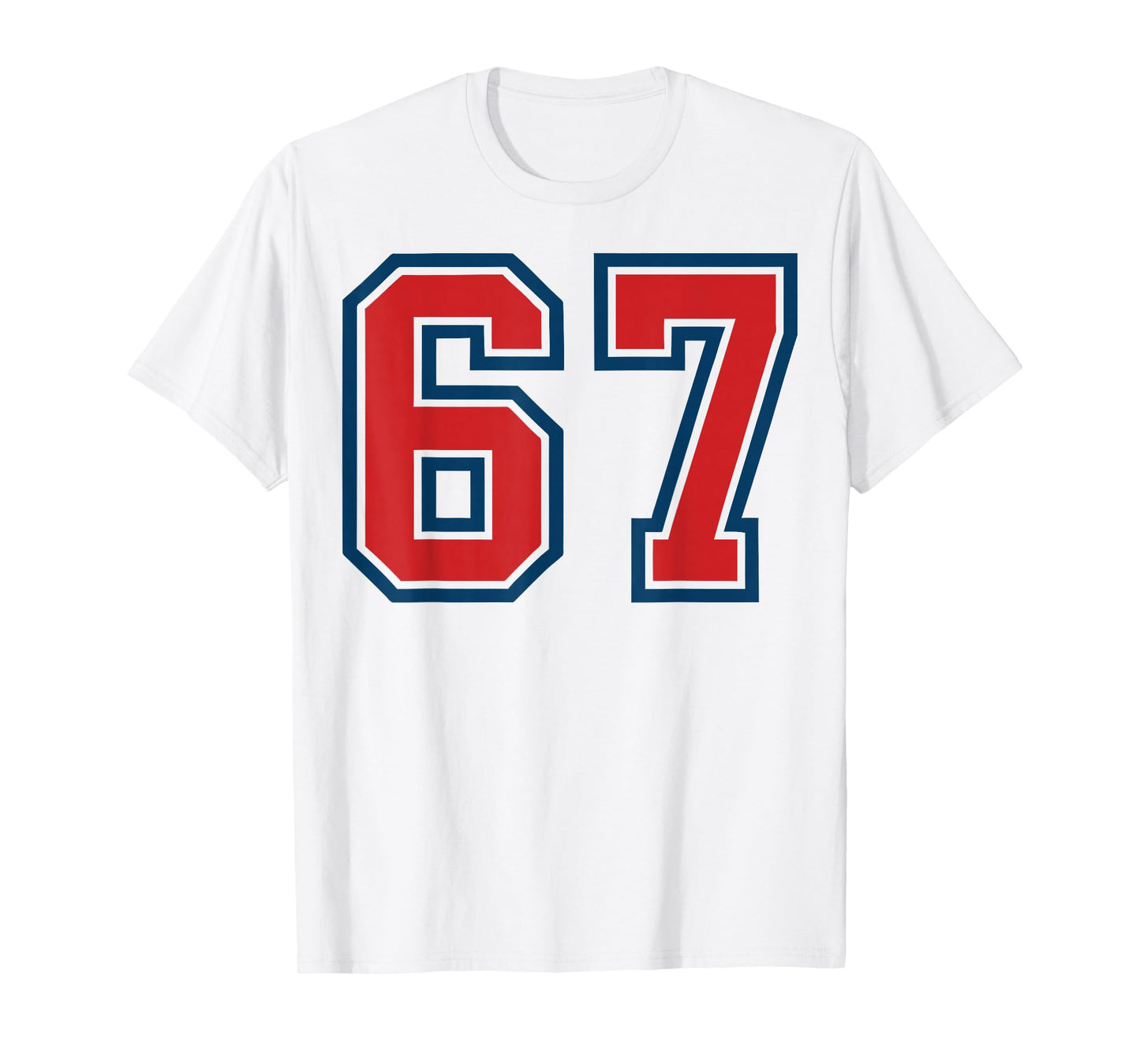 Red and Blue Sports Number 67 Jersey Uniform Player Fan T-Shirt