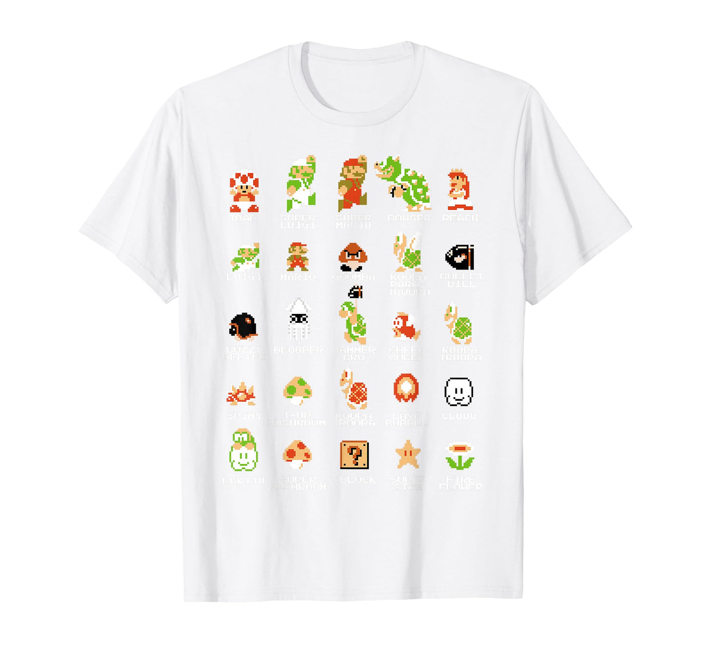 Nintendo Super Mario 8-bit Pixel Icons List Vintage T-Shirt T-Shirt