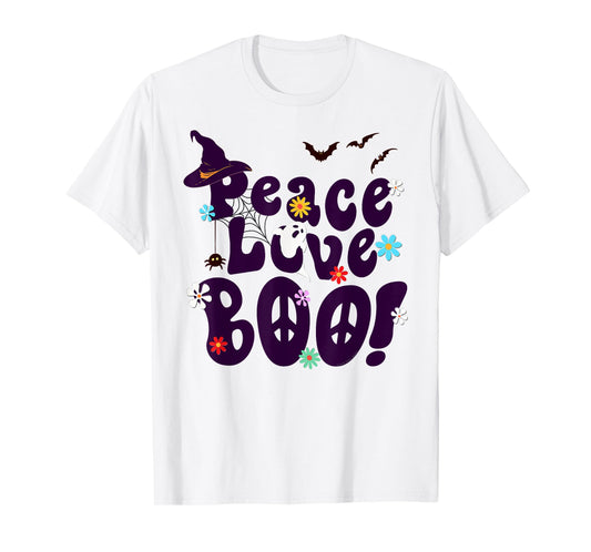 Groovy Halloween Peace Love BOO Retro Hippie Halloween T-Shirt