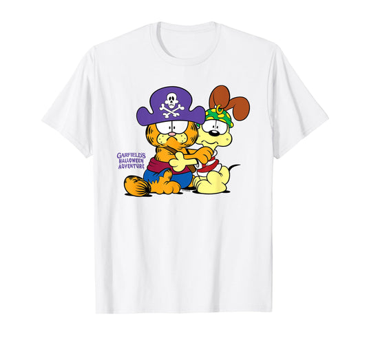 Garfield Pirate Garfield and Odie Scared Halloween Cat T-Shirt