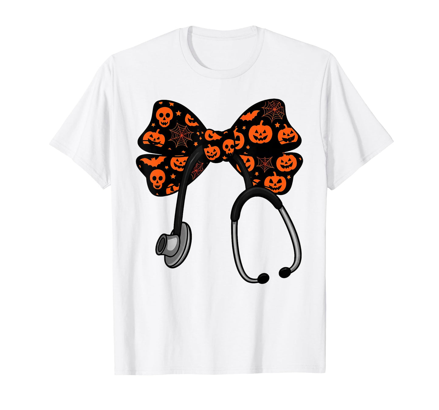 Halloween Nurse Coquette Bow Stethoscope Jack O Lantern T-Shirt