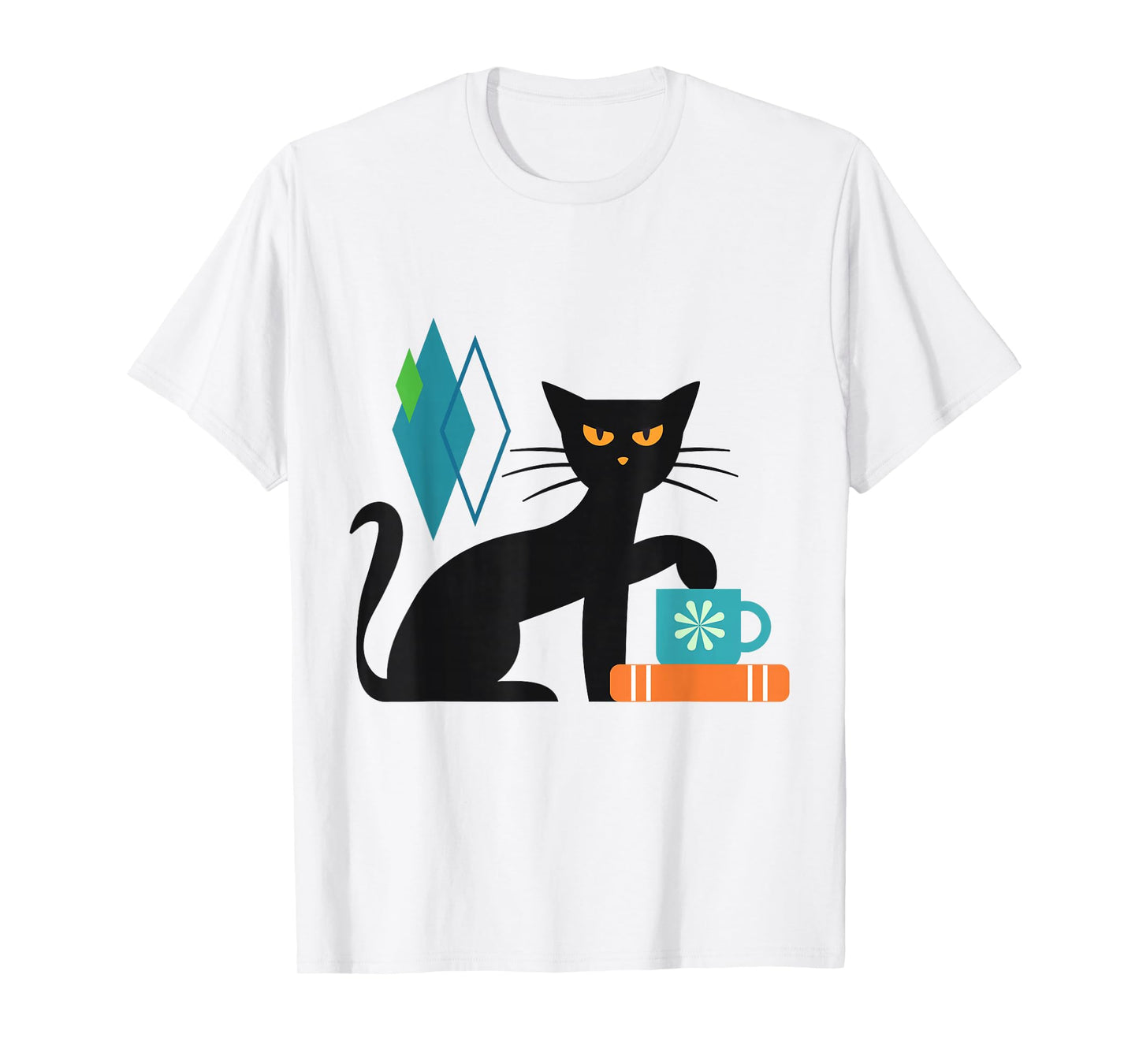 Cat Midcentury With Book and Coffee Atomic Age Mid Century T-Shirt