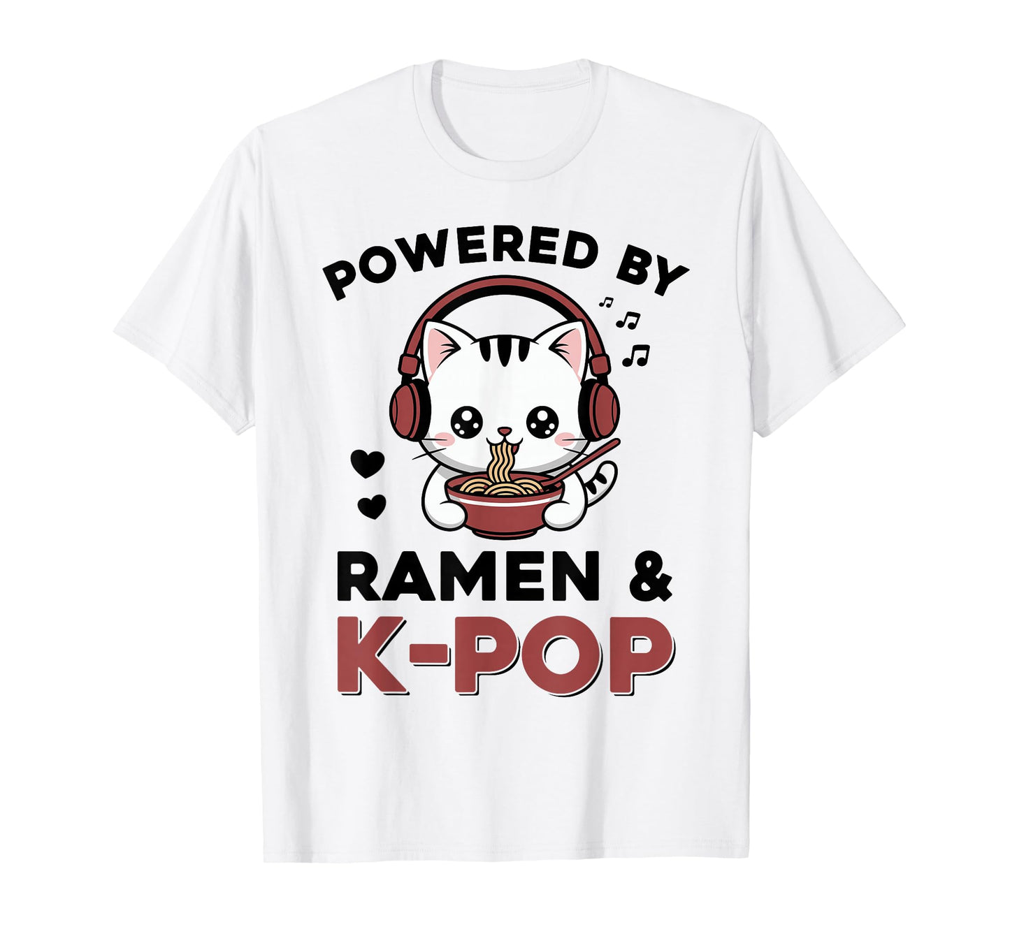 Kawaii Ramen Kpop Powered by Ramen & K-Pop Kawaii Cat K Pop T-Shirt