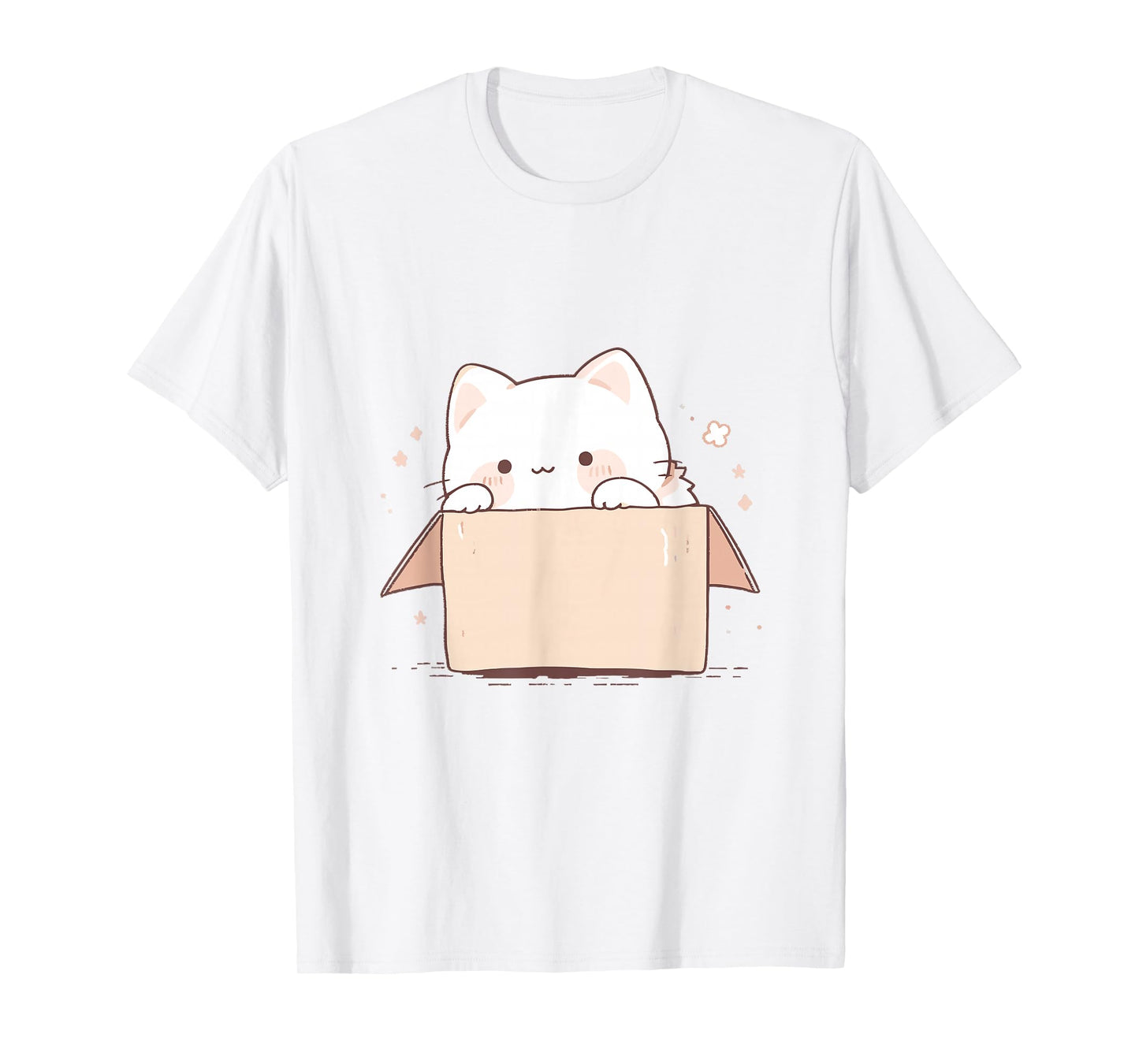 Cute White Cat in a Box Japanese Kawaii T-Shirt