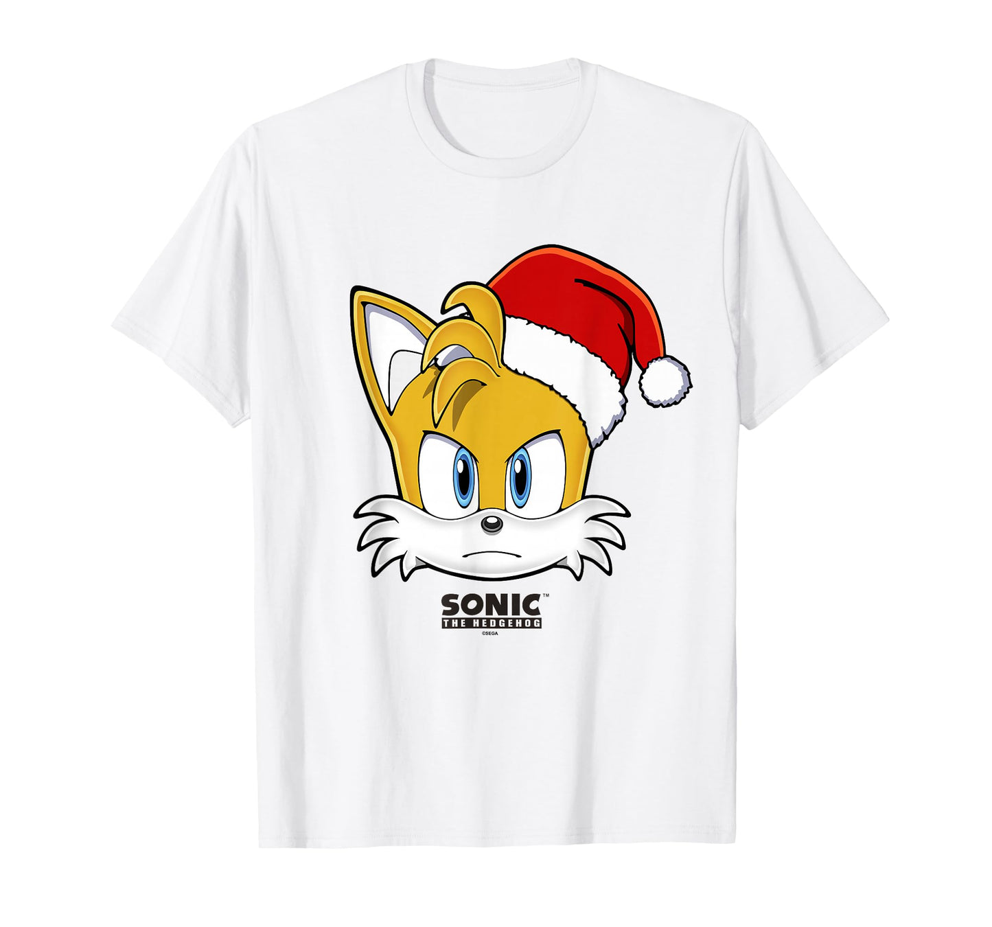 Sonic The Hedgehog Christmas Tails Santa Hat Big Face T-Shirt