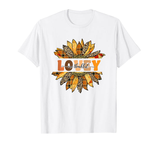Leopard Sunflower One Thankful Lovey Fall Thanksgiving T-Shirt