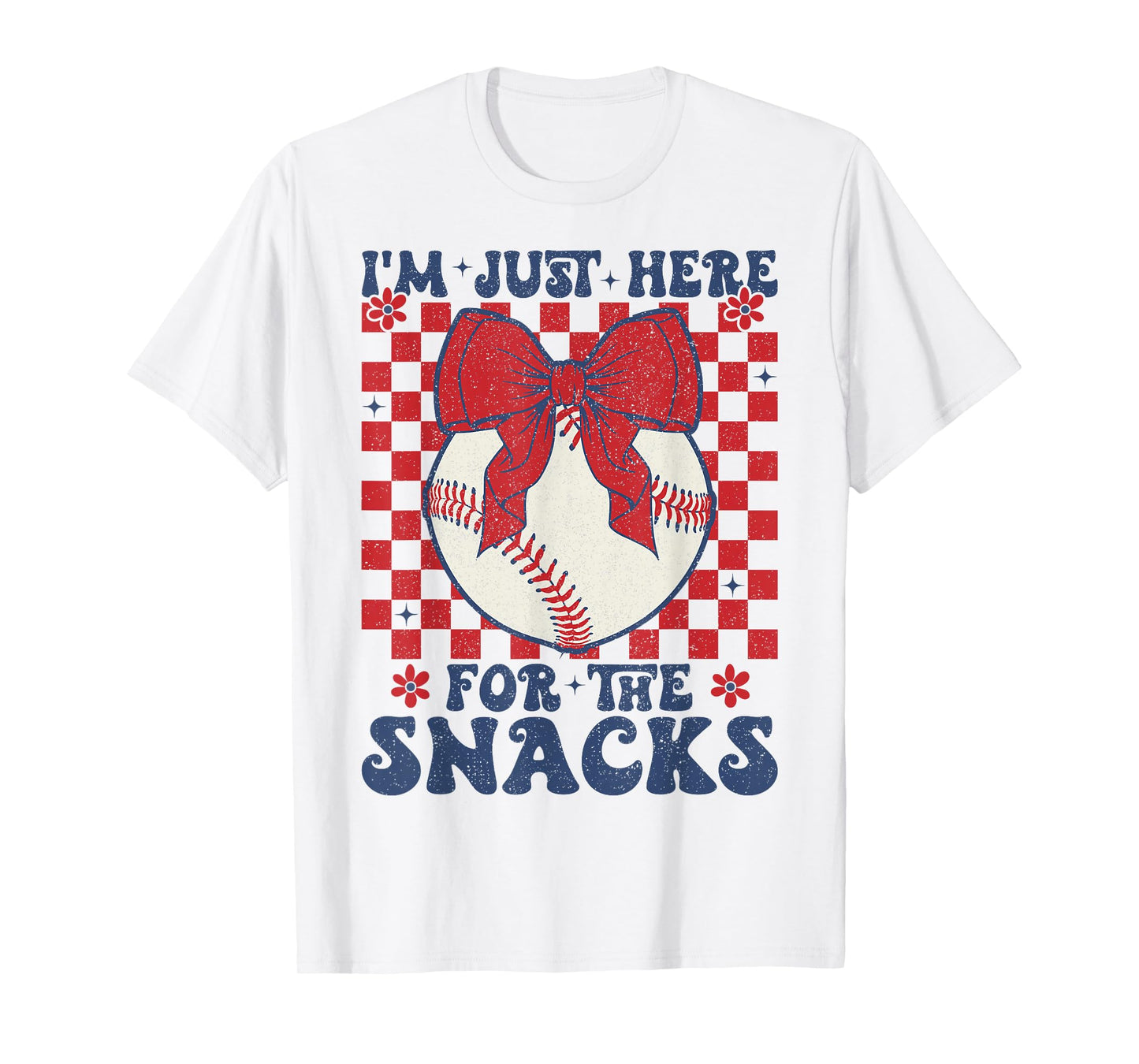 Retro Baseball Sister I'm Just Here for the Snacks Girls Mom T-Shirt