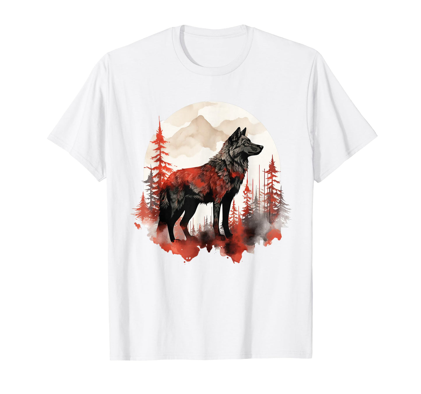 Wolf Splash Art Animal Face Forest Landscape Wolf T-Shirt
