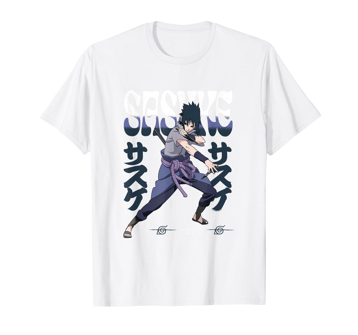 Naruto Shippuden Sasuke Attack Pose with Kanji Anime T-Shirt