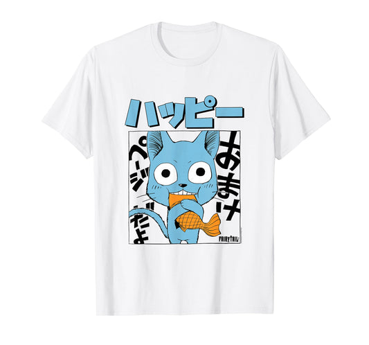 Fairy Tail Manga Happy Eating Fish T-Shirt