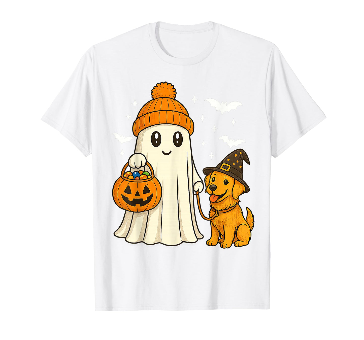 Ghost Golden Retriever Dog Walking Halloween Spooky Costume T-Shirt