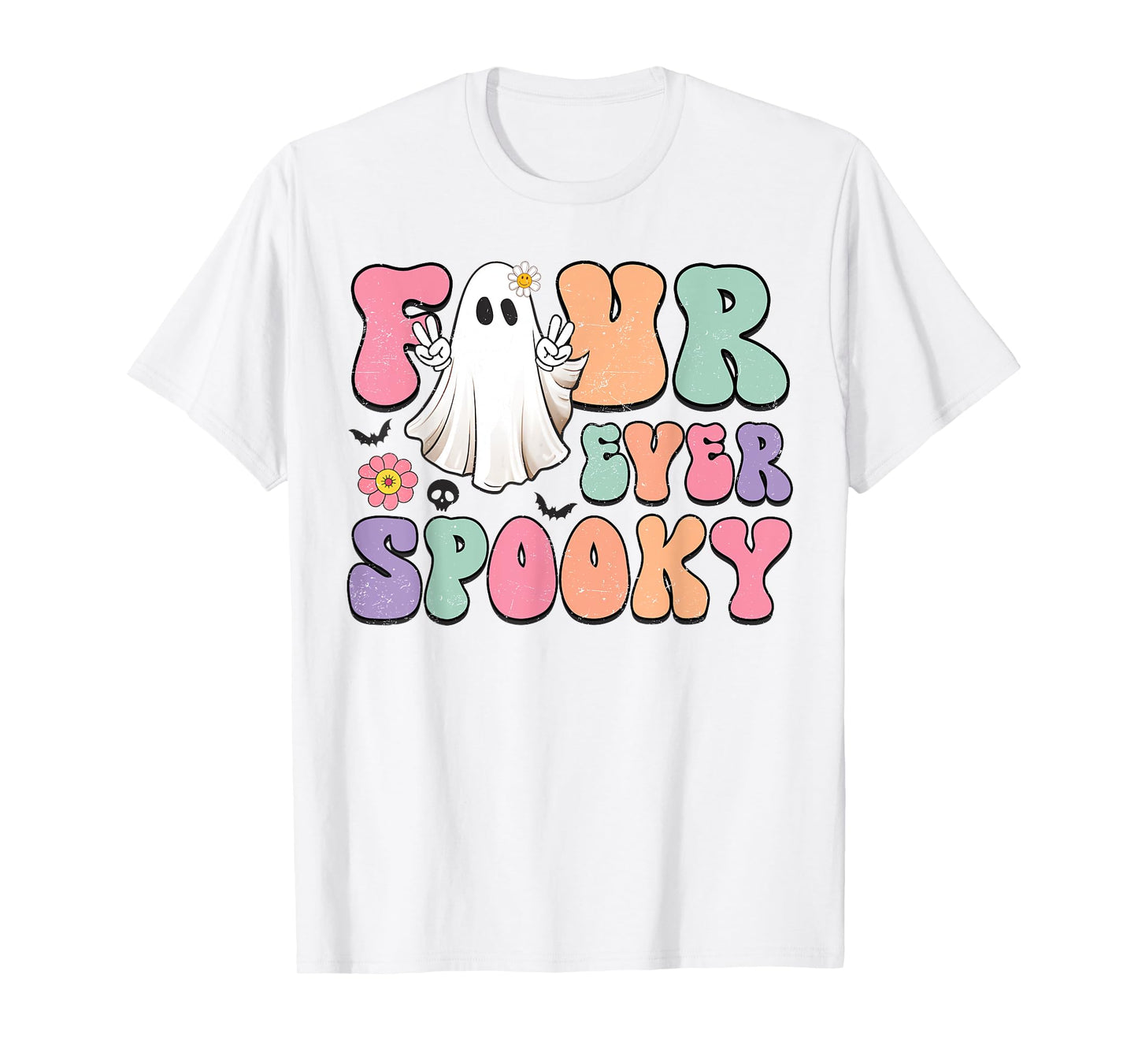 Four Ever Spooky Halloween Ghost 4th Birthday Retro T-Shirt