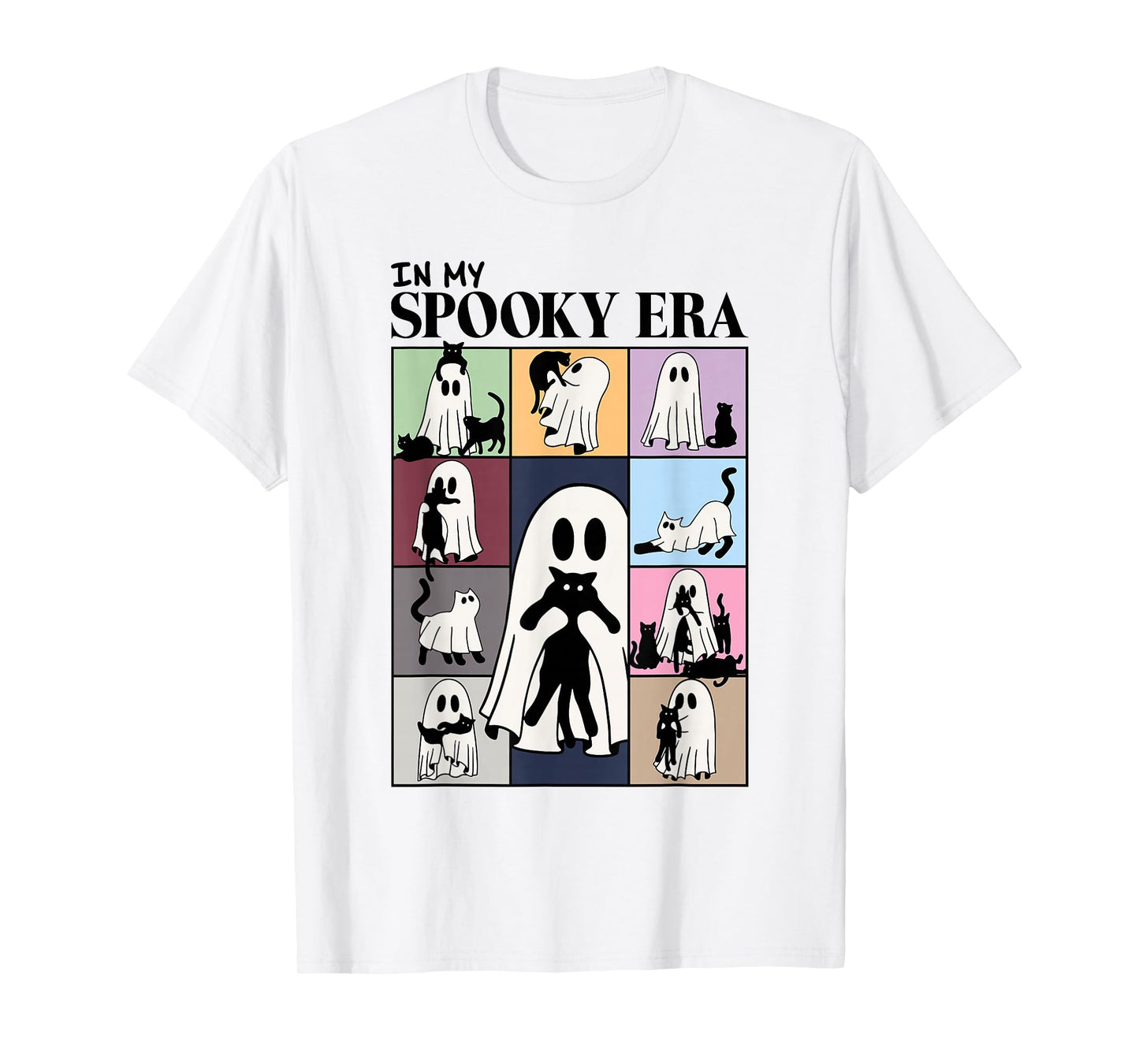 Retro In My Spooky Era Funny Ghost And Black Cat Halloween T-Shirt